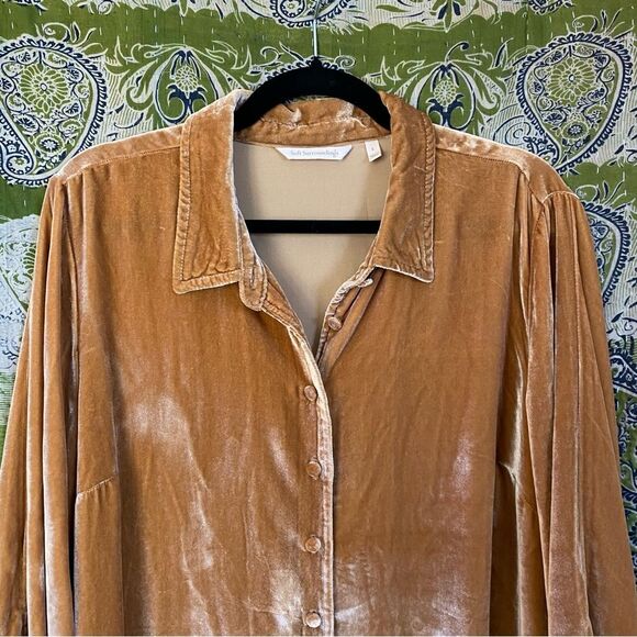 Soft Surroundings Topaz Icon Silk Blend Velvet Poets Blouse Size Large - Picture 3 of 16